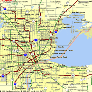 A map of the city of detroit with many roads.